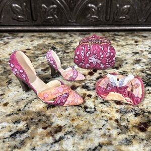 Vintage Collectible Ceramic Shoe, Hat, Clutch Set